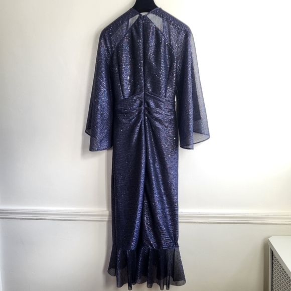 New Talbot Runhof Concavo1 Sprinkled Metallic Voile Wide Sleeve Midi Dress 6 US - Picture 16 of 17